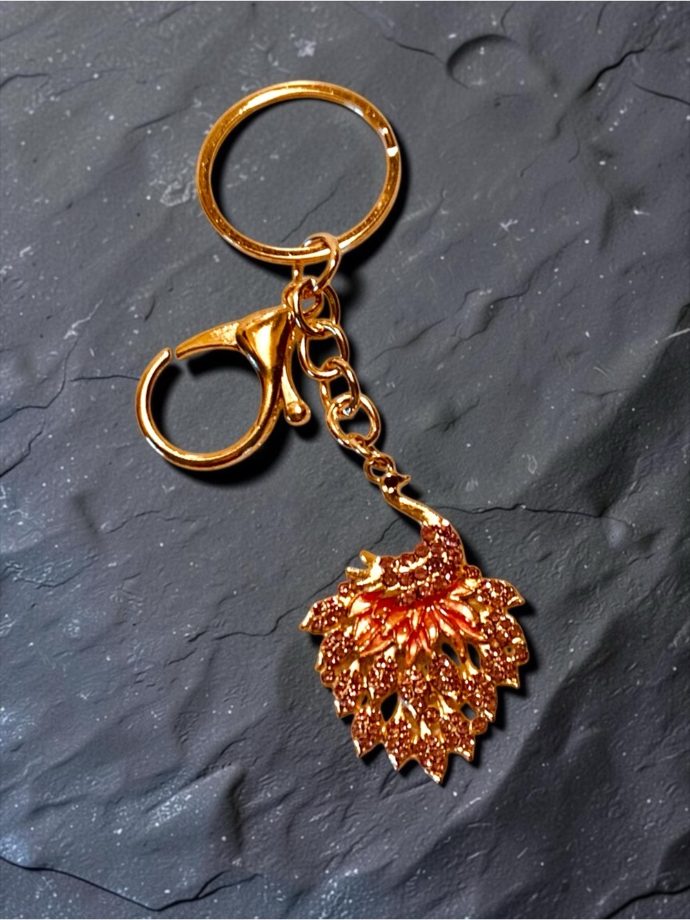Mint Gold-tone Pink Peacock Keychain with pink Iridescent Crystals. NWT - Picture 2 of 3